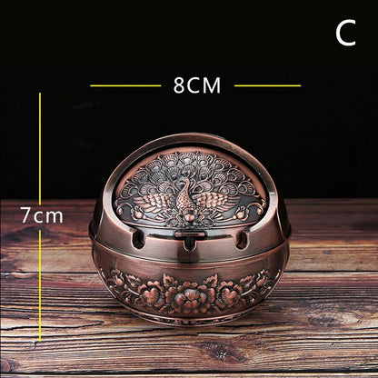 Retro Metal Ashtray With Lid – Anti-Fly Ash Windproof Covered Ashtray for Home & Desk