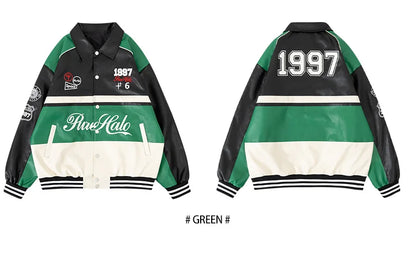 Women's Faux Leather Jacket Motorcycle Bomber Windproof Coat Spring&Autumn Warm Plus Size Baseball Coat Color-blocked Embroidery - Shello's Creative Boutique