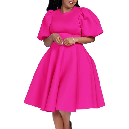 Elegant Pleated A-Line Dress - High Waist Mid-Calf Dress - Shello's Creative Boutique