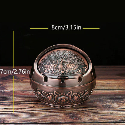 Retro Metal Ashtray With Lid – Anti-Fly Ash Windproof Covered Ashtray for Home & Desk