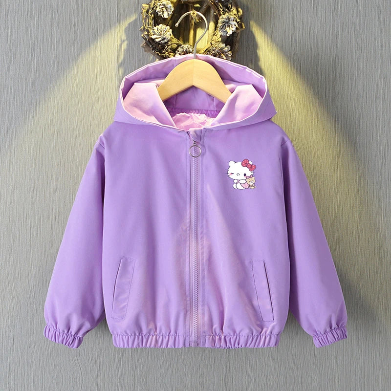 MINISO x Sanrio Girls’ Windbreaker Jacket – Hello Kitty & Cinnamoroll Cartoon Hooded Zip-Up Outerwear Shello's Creative Boutique