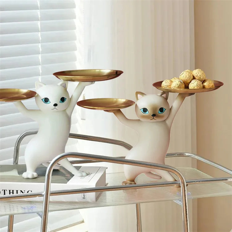 Cat Resin Sculpture Tray – Decorative Desktop Storage for Keys, Candy & Home Décor
