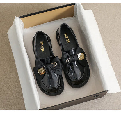 Women's British Style Leather Flats - Retro Bow Soft Sole Shoes - Shello's Creative Boutique