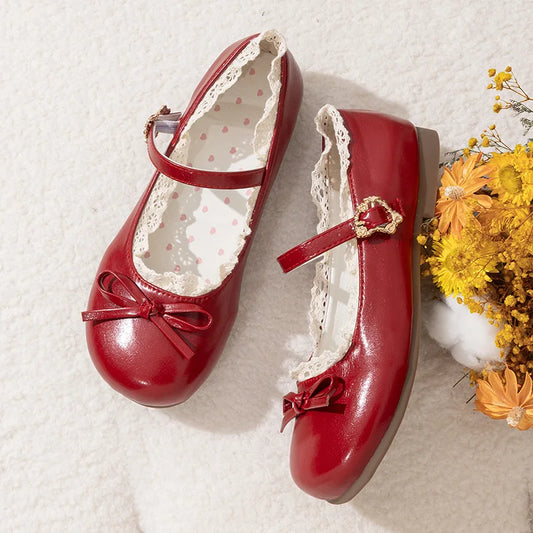 Women's Mary Janes Flat Shoes - Round Toe Buckle Strap Ballet Flats