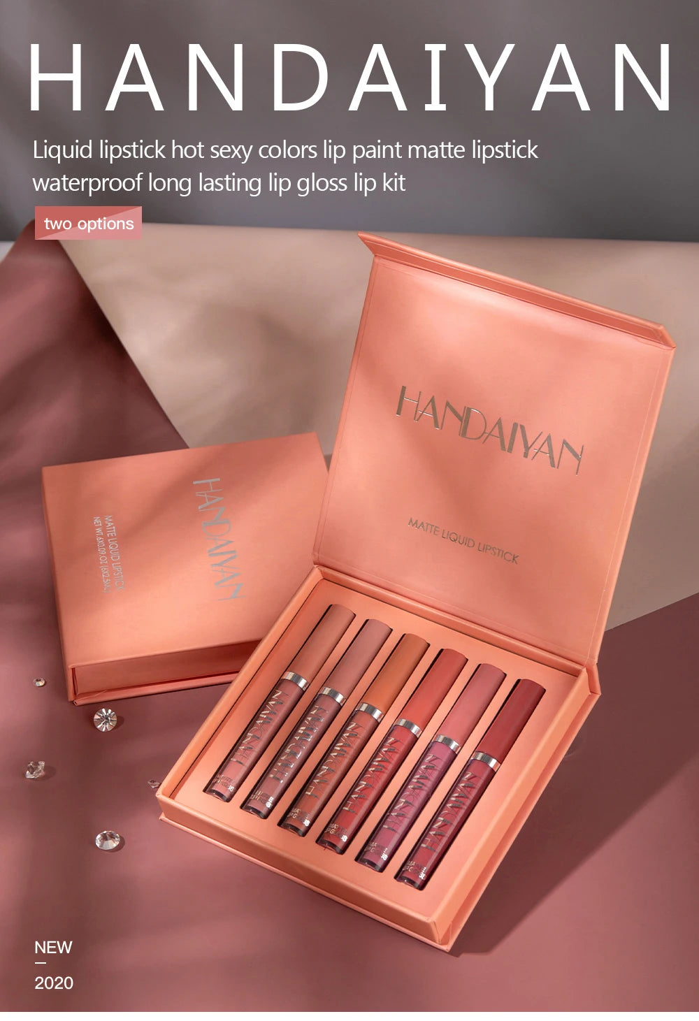 HANDAIYAN 6-Piece Liquid Lipstick Set - Long-Lasting Matte Lip Gloss Gift Box