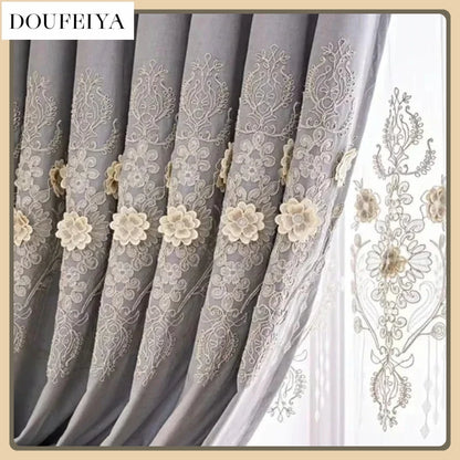 European Modern Blackout Curtains - Luxury Embroidered Tulle Villa Valance for Living Room & Bedroom