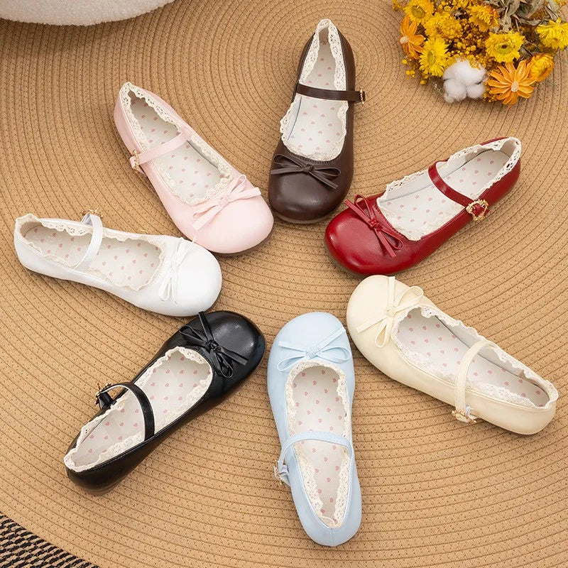 Women's Mary Janes Flat Shoes - Round Toe Buckle Strap Ballet Flats