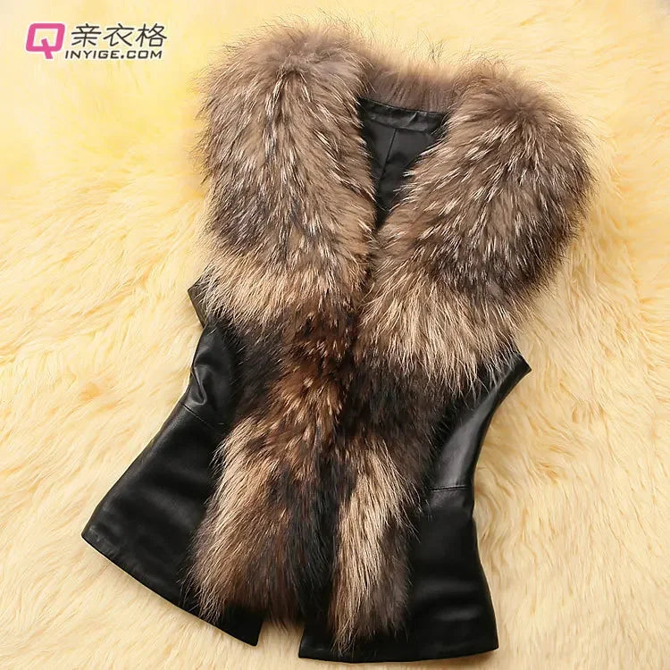 Faux Leather Vest with Fur Collar - Sleeveless Winter Coat - Shello's Creative Boutique