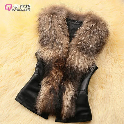 Faux Leather Vest with Fur Collar - Sleeveless Winter Coat - Shello's Creative Boutique