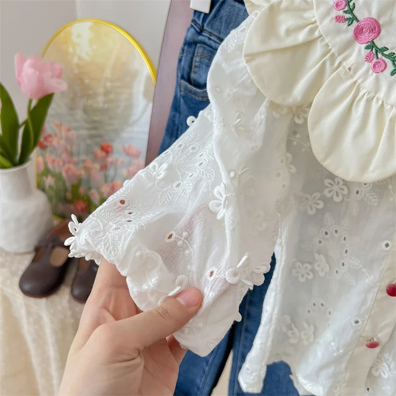Children's Clothing Shirt 2024 New Girls Doll Shirt Childrens Clothing Autumn Clothing Korean Embroidered Shirt Baby Shello's Creative Boutique