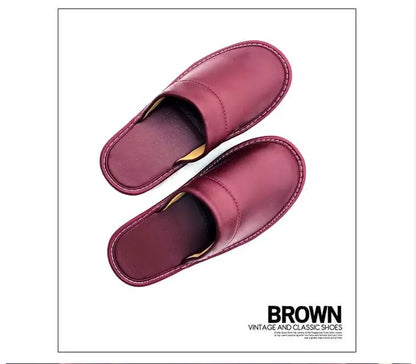 Men's Indoor Slippers - Closed Toe Faux Leather Slides (Large Sizes 47-48)