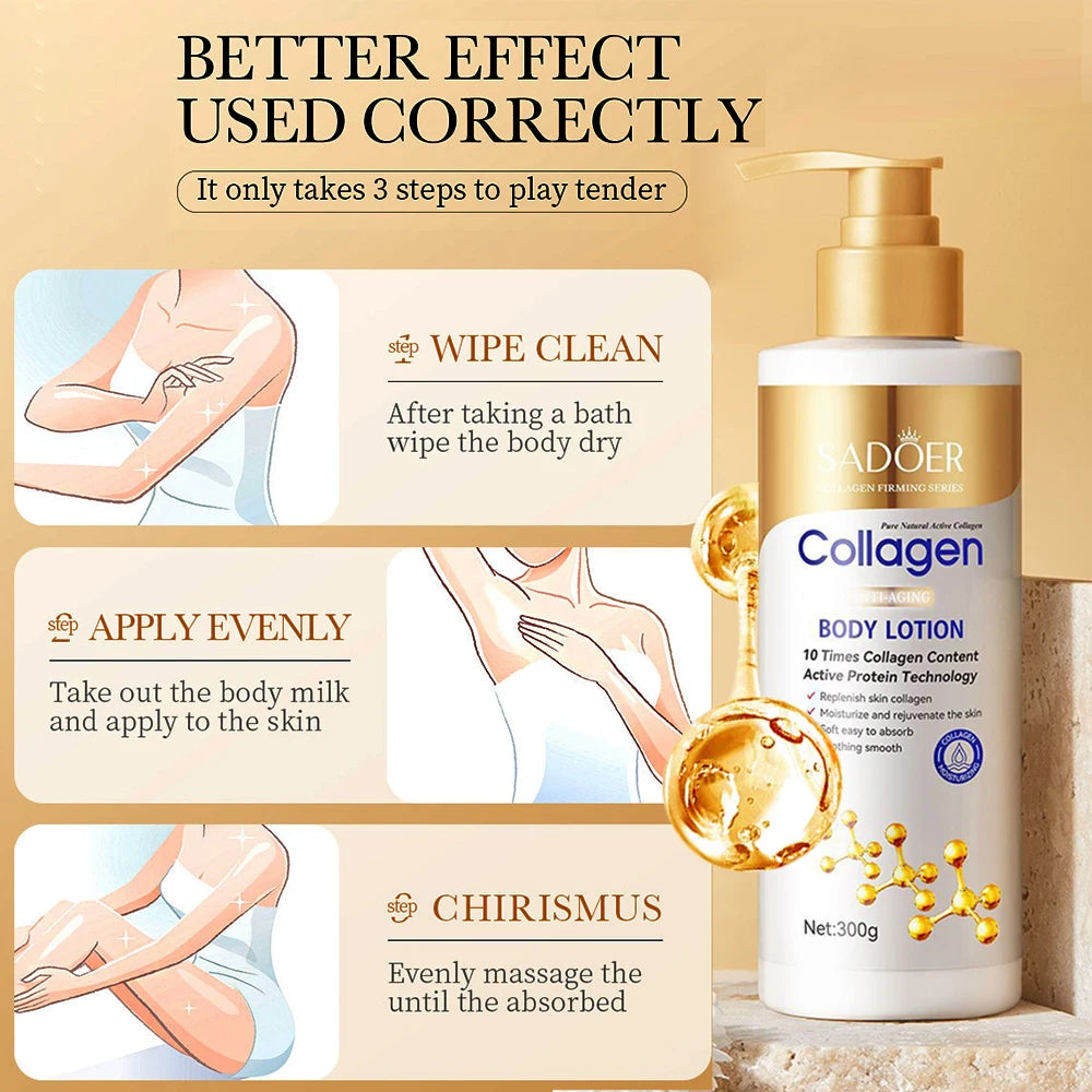 Collagen Body Lotion for Firming & Hydration - Intense Moisturizer Anti-Aging Skin for Dry, Sagging Skin, Nourishment 300g/pc - Shello's Creative Boutique