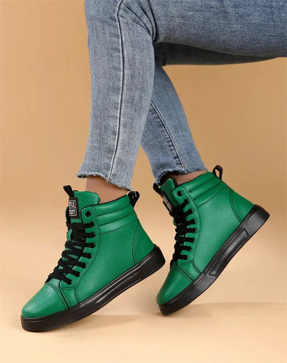 2025 Spring Fashion High-Top Sneakers - Unisex Leather Skateboarding Shoes (Red/White/Brown) - Shello's Creative Boutique