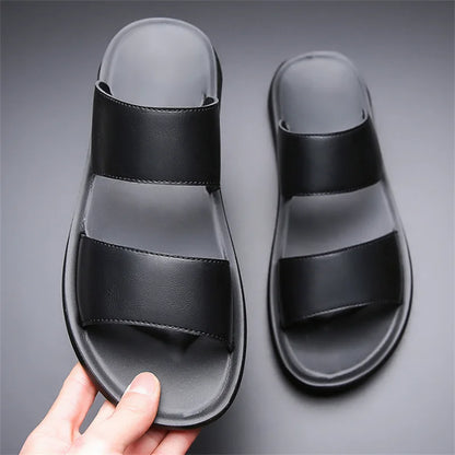 Men's Luxury Leather - Non-Slip Beach Sandals & Flat Casual Slides (Large Size 48) - Shello's Creative Boutique