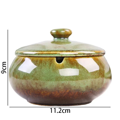 European Ceramic Ashtray with Lid – Kiln Glaze Retro Desktop Ash Tray