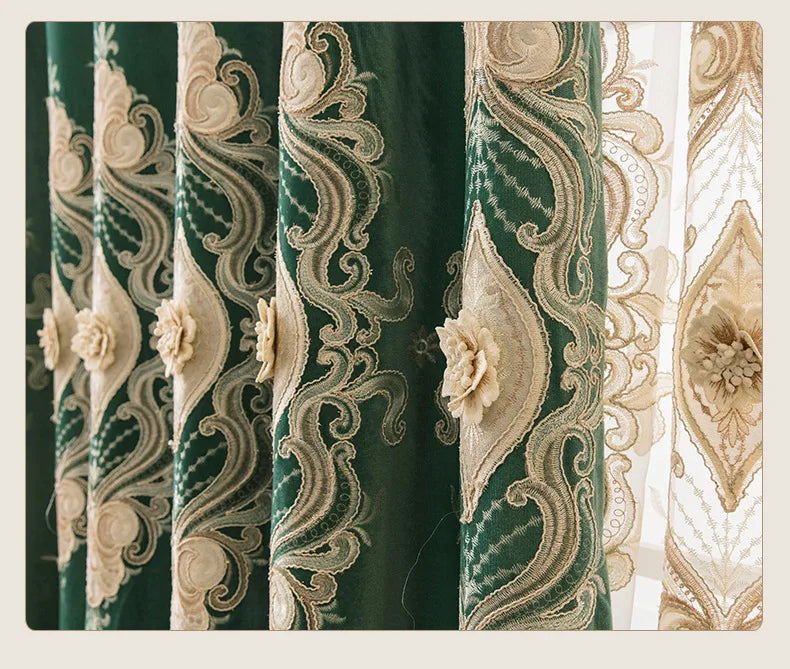 European Water Soluble Embroidery Curtains - Elegant Embroidered Drapes with Yarn for Living & Dining Room