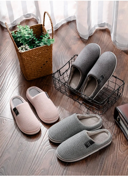 Men's Winter Warm Cotton Slippers - Couples Flats Non-Slip Indoor Slides (Large Size 40-51)