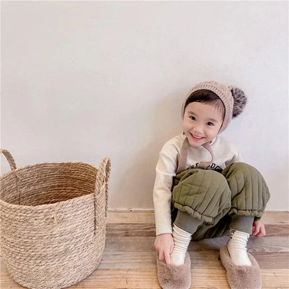 Winter Cotton-Padded Kids Harem Trousers – Unisex Full-Length Thermal Pants (Ages 2–7) - Shello's Creative Boutique