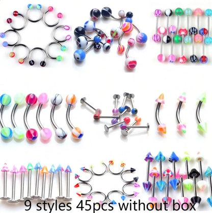 45/90-Piece Stainless Steel Body Piercing Jewellery Set