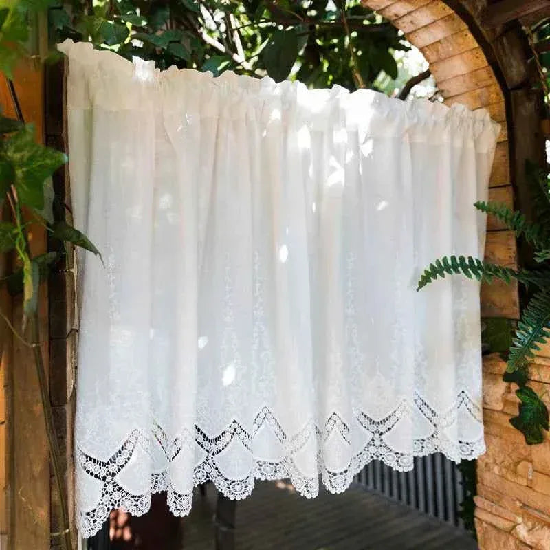 Cotton Lace Café Curtains - Hollow Flower Embroidery Half Curtains for Kitchen - Shello's Creative Boutique