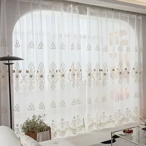 European Modern Blackout Curtains - Luxury Embroidered Tulle Villa Valance for Living Room & Bedroom
