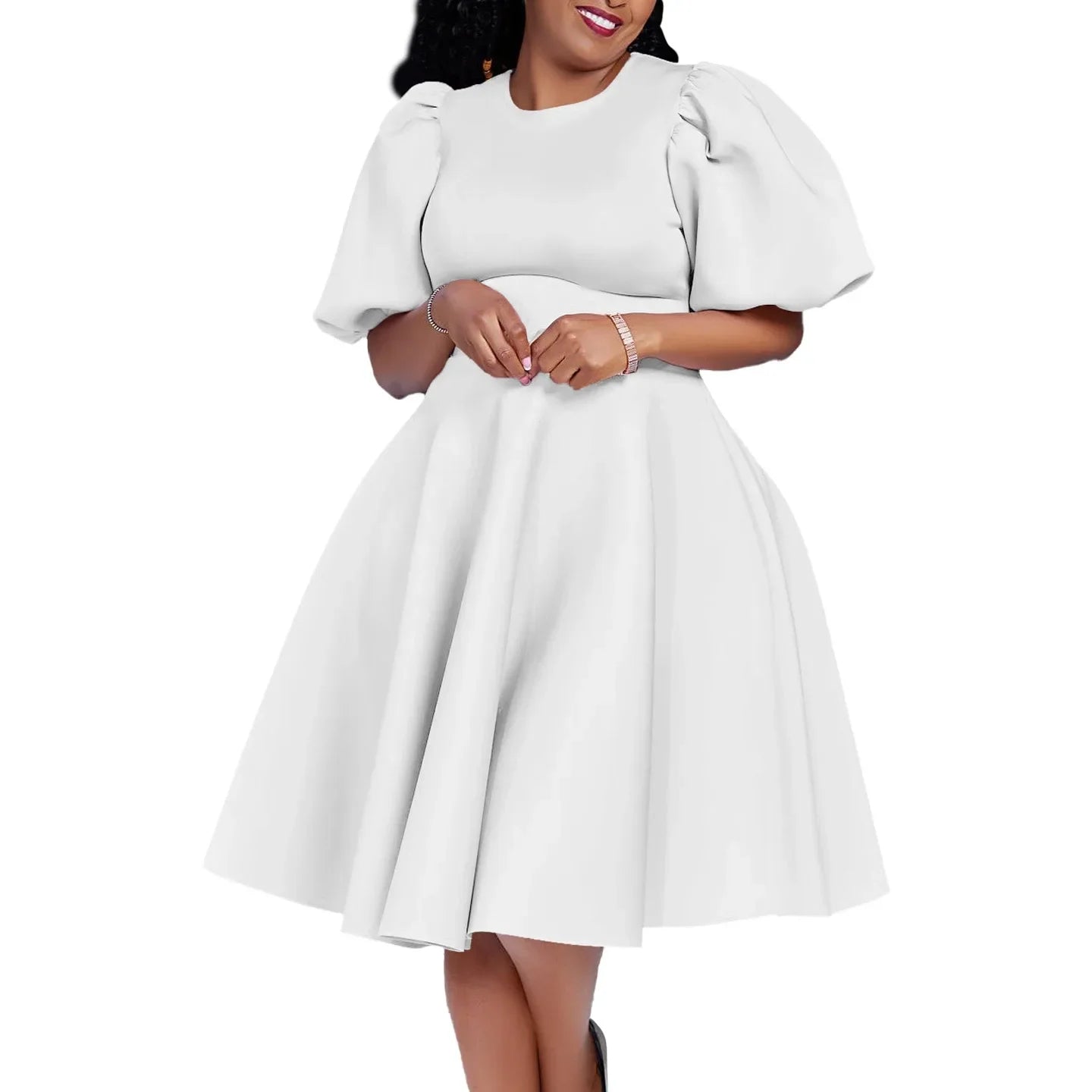 Elegant Pleated A-Line Dress - High Waist Mid-Calf Dress - Shello's Creative Boutique