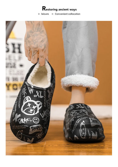 Men's Winter Indoor Slippers – Black & Beige