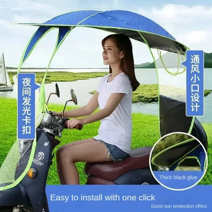 Fully Enclosed Electric Vehicle Canopy – Removable Rainproof Motorcycle Parasol with Metal Bracket