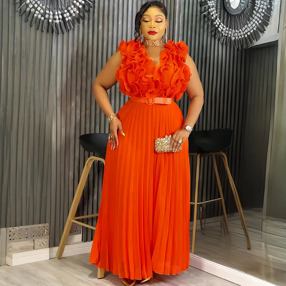 Elegant African Maxi Dress - Sleeveless Chiffon Evening Gown - Shello's Creative Boutique