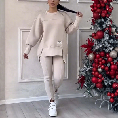 LAPA Women's Irregular Two-Piece Sweatshirt & Trouser Set – Autumn/Winter Casual Loose Knit Outfit (S–XXXL)