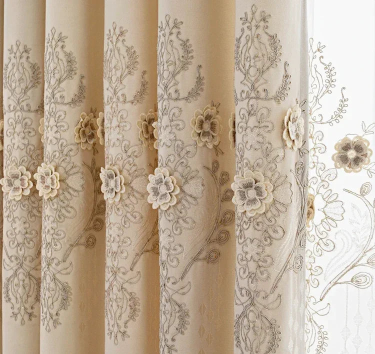European Modern Blackout Curtains - Luxury Embroidered Tulle Villa Valance for Living Room & Bedroom