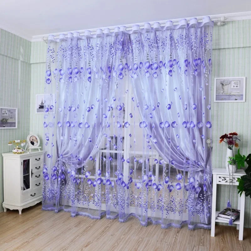 Modern Purple Tulle Curtain Panel - 200x100cm Sheer Voile Drape for Living Room & Bedroom - Shello's Creative Boutique