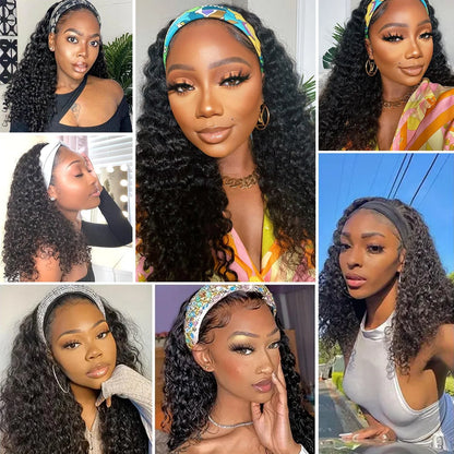 Human Hair Headband Wig - Water Wave 180% Density Natural Wig - Shello's Creative Boutique