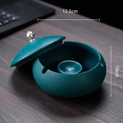 Creative Ceramic Ashtray with Lid – Anti-Fly Ash Desktop Ornament, 18 Styles
