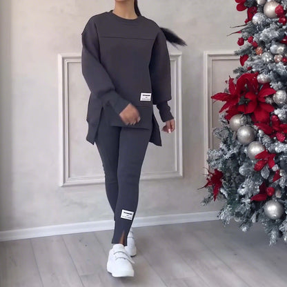 LAPA Women's Irregular Two-Piece Sweatshirt & Trouser Set – Autumn/Winter Casual Loose Knit Outfit (S–XXXL)