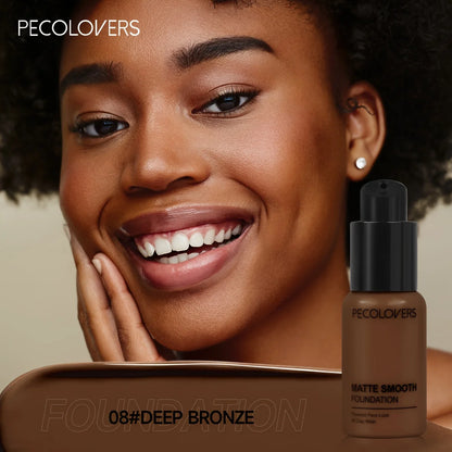 PECOLOVERS Matte Finish Liquid Foundation - Oil-Control, Waterproof, Full Coverage Concealer for All Skin Tones - Shello's Creative Boutique