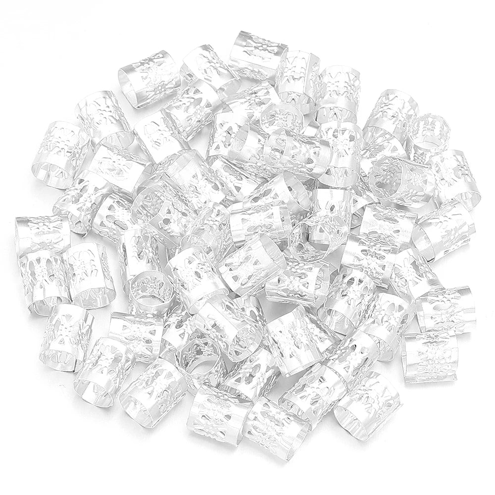 100Pcs/lot Dreadlock Hair Rings Metal Hollow Tube Dirty Dread Braids Adjustable for Cuffs Clip Hair Accessories Styling Tools - Shello's Creative Boutique