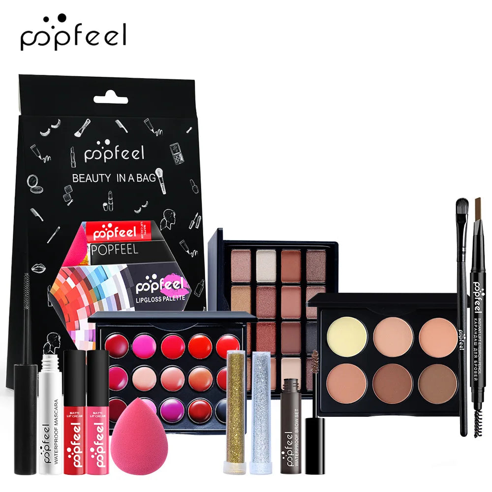 POPFEEL Makeup Full Kit Female Make Up Set Eye Shadow Eyeshadow Palette Lip Gloss Mascara Eyeliner Brushes Bag Make-up for Women - Shello's Creative Boutique