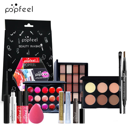 POPFEEL Makeup Full Kit Female Make Up Set Eye Shadow Eyeshadow Palette Lip Gloss Mascara Eyeliner Brushes Bag Make-up for Women - Shello's Creative Boutique