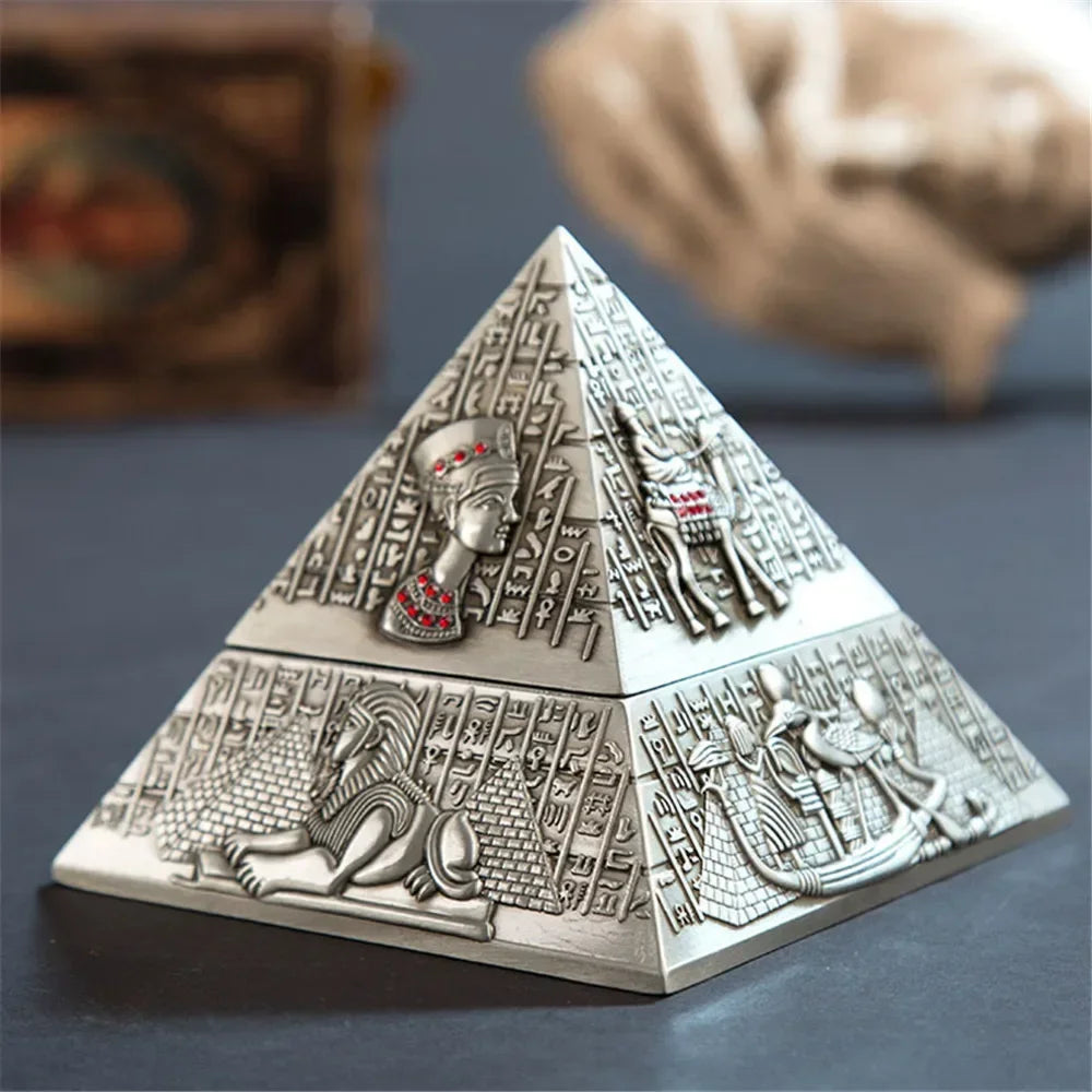 Egyptian Pyramid Ashtray with Lid – Vintage Metal Desktop Ornament