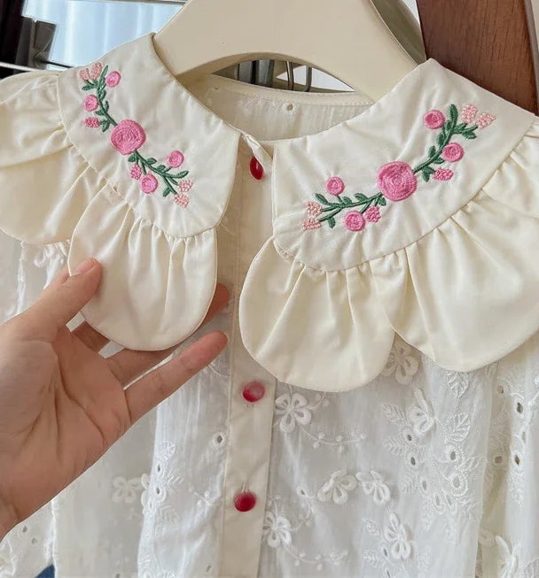 Children's Clothing Shirt 2024 New Girls Doll Shirt Childrens Clothing Autumn Clothing Korean Embroidered Shirt Baby Shello's Creative Boutique