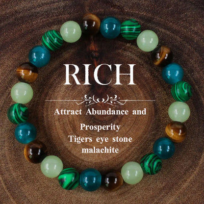 Bohemian Tiger Eye & Malachite Natural Stone Beaded Bracelet