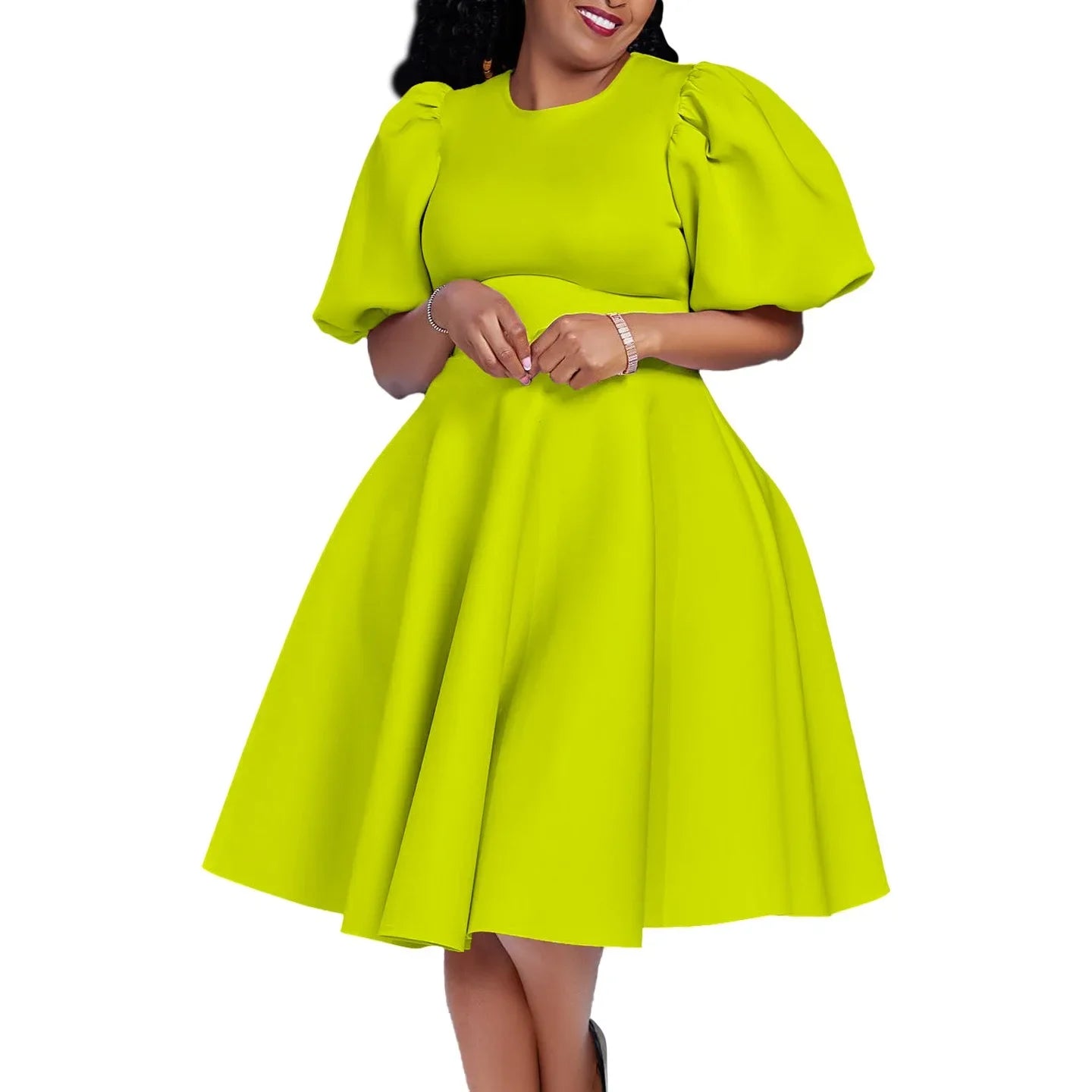 Elegant Pleated A-Line Dress - High Waist Mid-Calf Dress - Shello's Creative Boutique