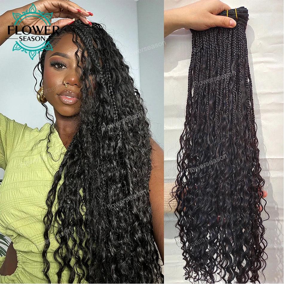 Boho Box Braids Human Hair Bundles - Curly Weave Double Weft 150g Remy Hair - Shello's Creative Boutique