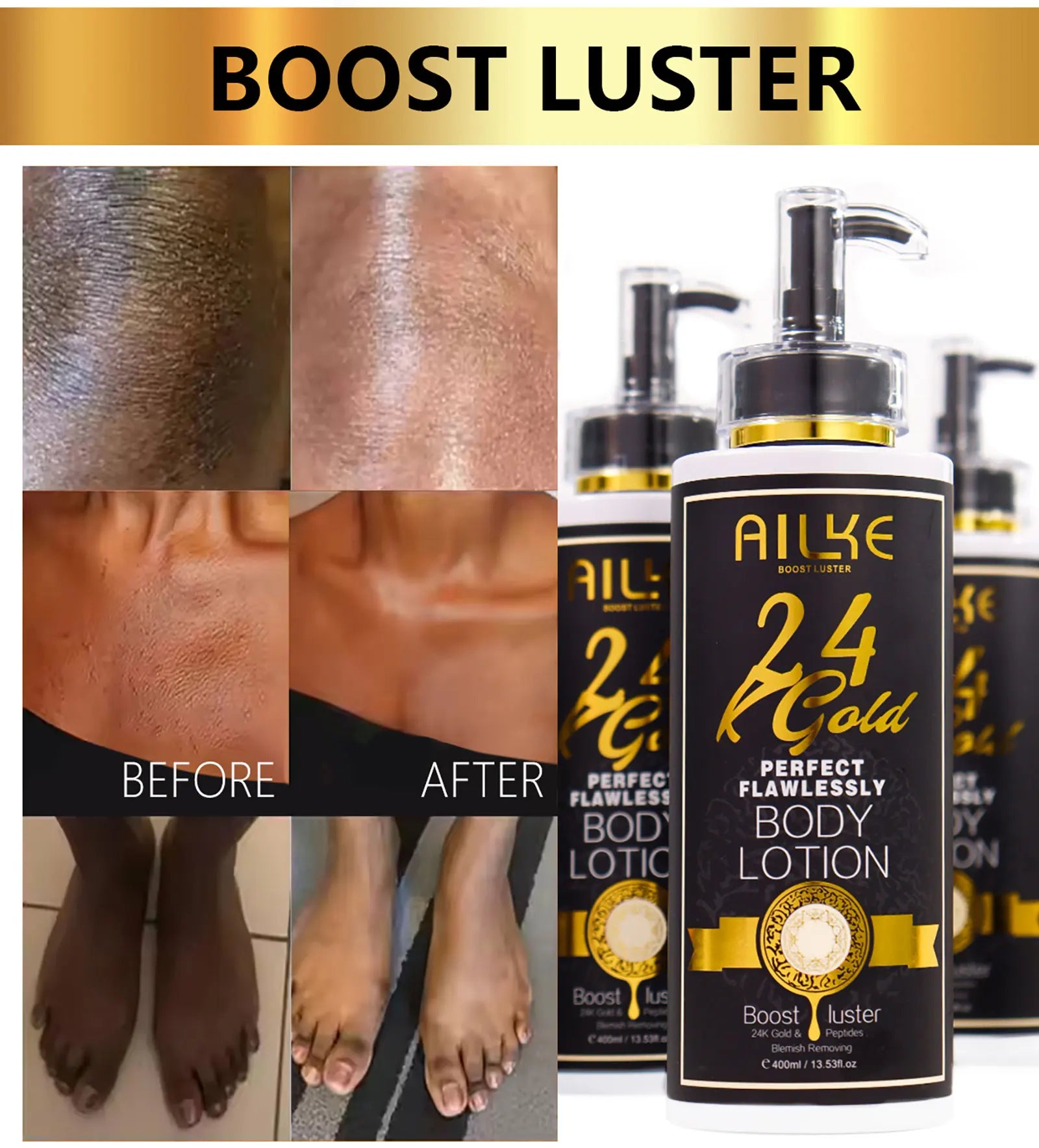 AILKE 24k Gold Perfect Flawlessly Body Lotion, Whitening, Inhibit Melanin, Moisturizing, UV Protect, With Nicotinamide Vitamin C - Shello's Creative Boutique