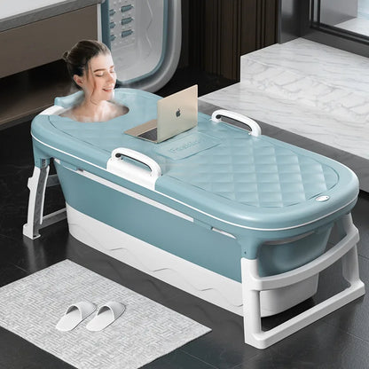 Foldable Adult Bath Barrel – Thickened Plastic Sitting Bathtub with Foot Massage & Lid
