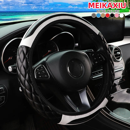 Crystal Carbon Fiber Steering Wheel Cover - Embroidered Leather (14.5-15 inch)