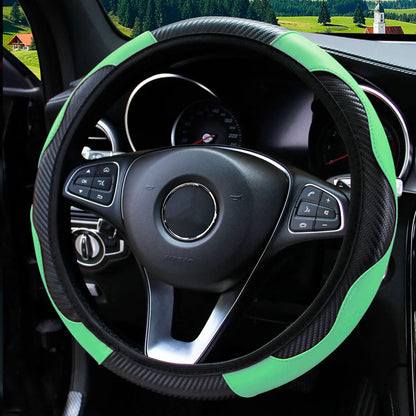 PU Carbon Fiber Leather Car Steering Wheel Cover - 14.5-15 Inches