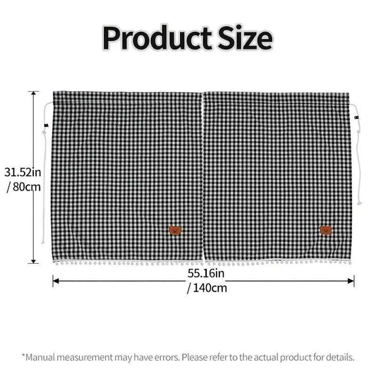 A Set of Car Interior Partition Curtains - Checkered Car Partition Curtains, Sunshade Car Curtains, Cute Bear Design Retractable