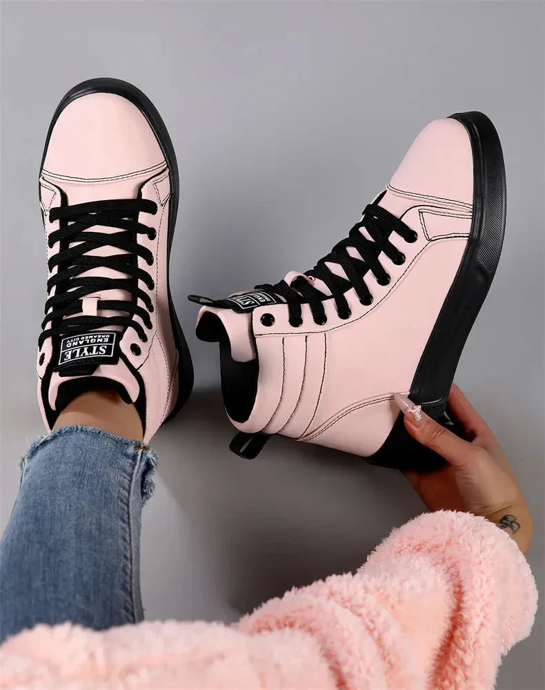 2025 Spring Fashion High-Top Sneakers - Unisex Leather Skateboarding Shoes (Red/White/Brown) - Shello's Creative Boutique